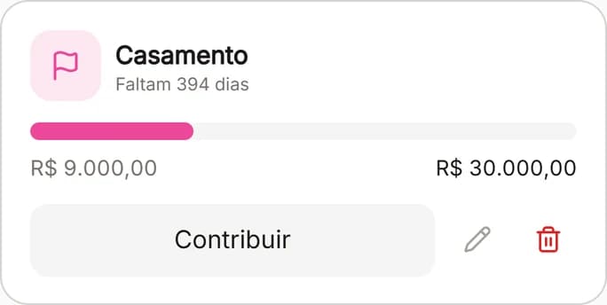 Meta Casamento: R$ 9.000 de R$ 30.000